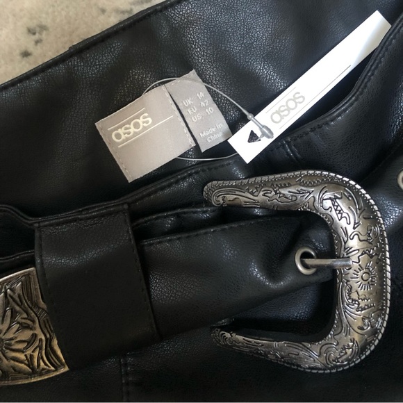 ASOS Design leather look midi skirt + western belt 🖤 black 🖤 US 10 & 12 - Picture 15 of 16